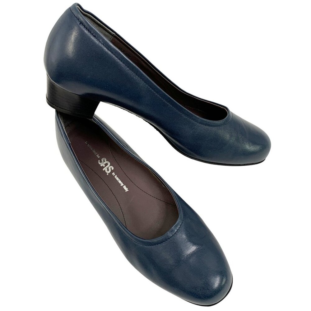 SAS Lucia Womens Leather Slip-On Low Heels Size 8M Blue Italy Z10671 Comfort